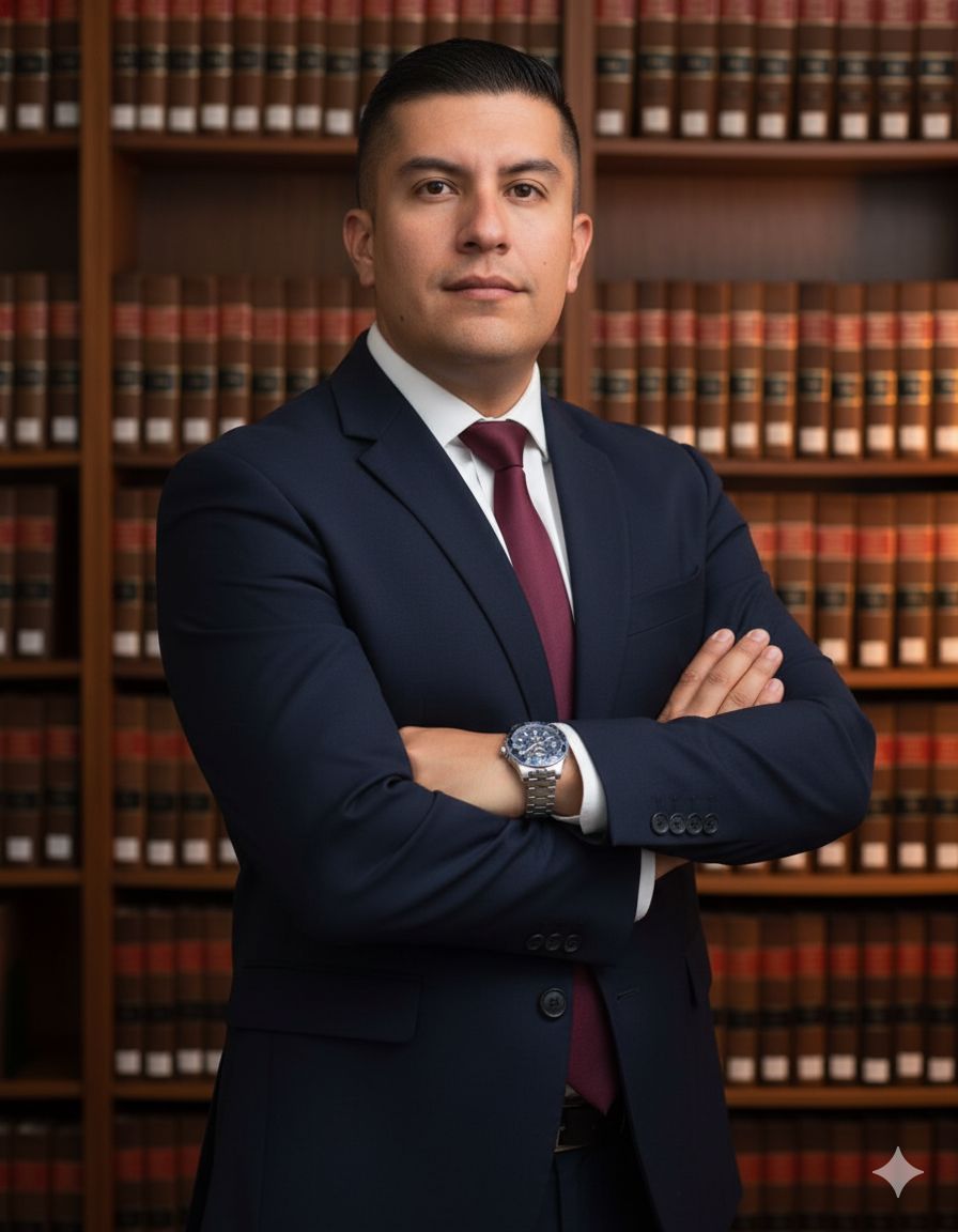Juan Camilo Valencia González en su biblioteca jurídica